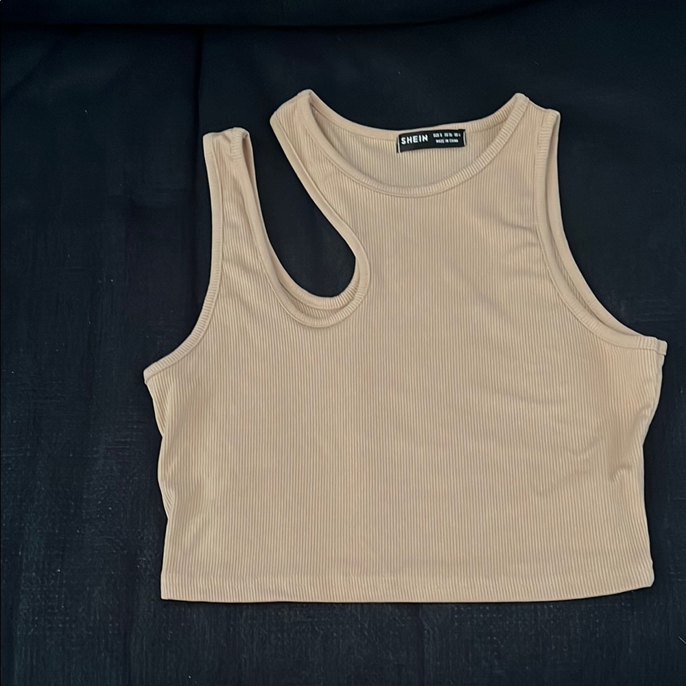 SHEIN Cream Sleeveless Crop Cutout Tank Top
